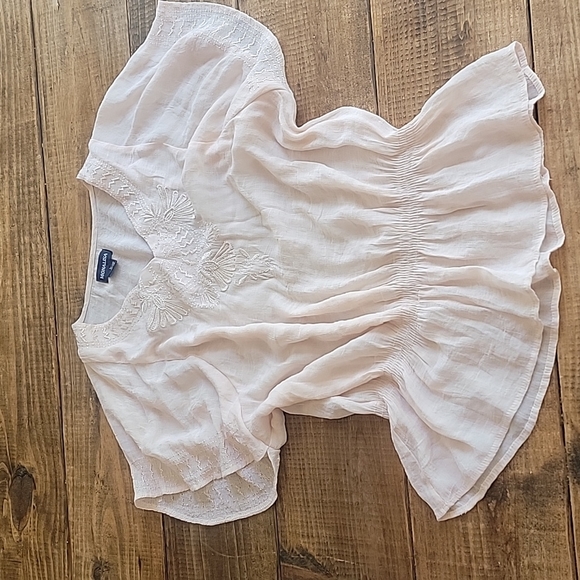 MONA LISA Tops - MONA LISA blouse Sz L pale blush pink peasant top